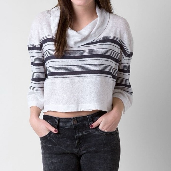 Free People Tops - Free People Linen We the Free Seaside Cowl Neck Striped Crop Top Small
